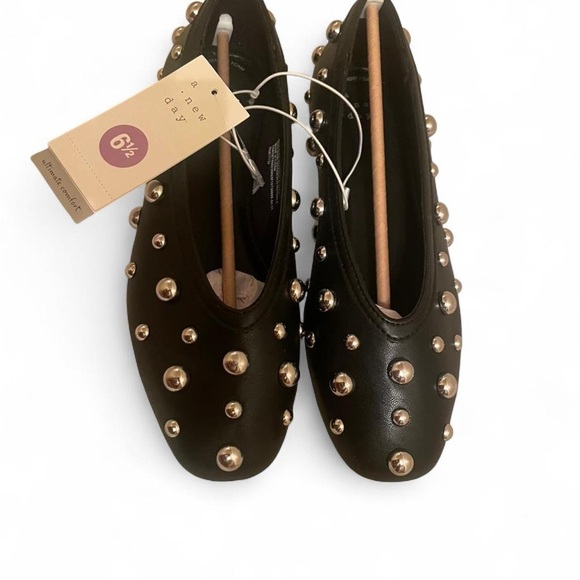 A New Day Black Flats with silver Studs - Picture 2 of 7